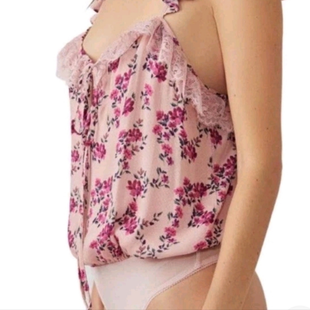 Free People Pink Floral Lace Bodysuit